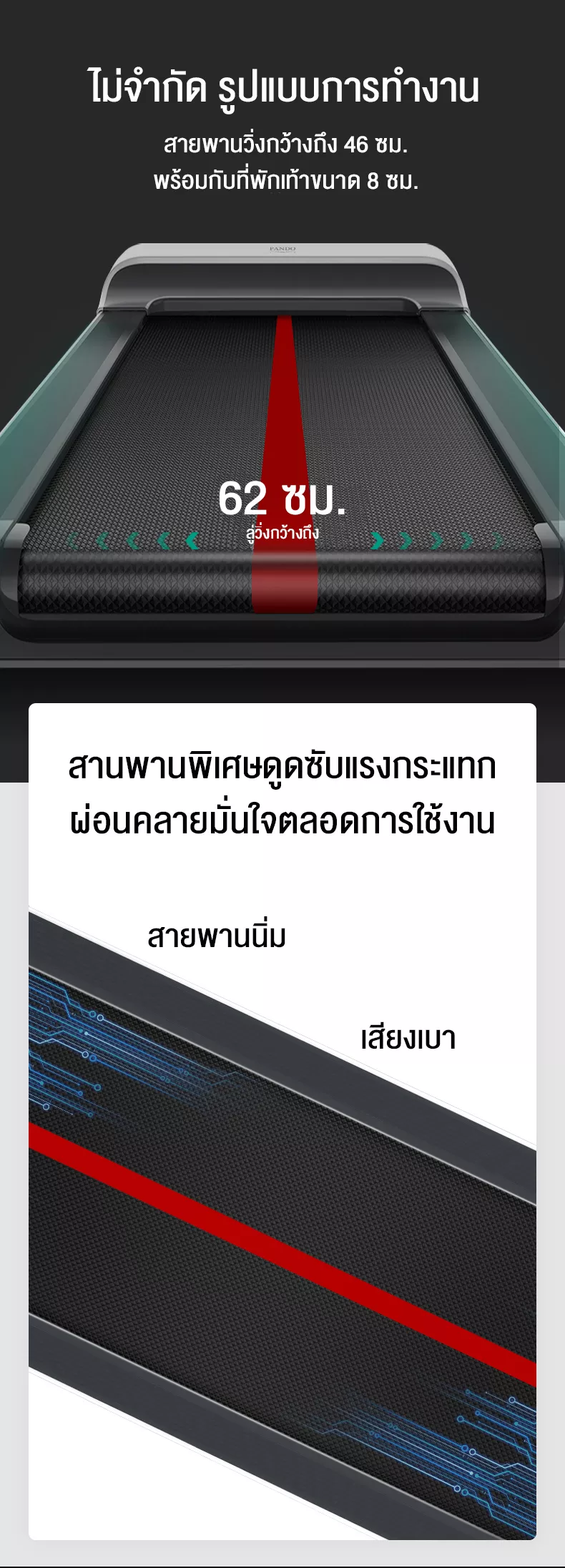 ลู่วิ่งไฟฟ้า Pando Treadmill P3 - White ลู่วิ่งอัจฉริยะรุ่นใหม่มาพร้อม Bluetooth ผ่อน 0% l รับประกัน 1 ปี