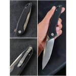 มีด black sun มีดใช้งานที่ลงตัวทั้งรูปร่าง และขนาด สมดุลอย่างไม่น่าเชื่อ ใบมีดทรง drop point เปิดได้สมุดเพราะมีลูกปืนทองเหลืองอยู่ด้านใน ด้ามจับ G10 จับได้แน่นถนัด ไม่ลื่น