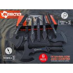 งานเกรดส่งออก EU ชุด มีดขว้าง+ขวานขว้าง 6 เล่มในหนึ่งเดียว ชุดมีดขว้างรวมคอมโบเซ็ท 6 เล่มใน 1 แพ็ค ชิ้นงานใหญ่เต็มมือ ไซส์ฝรั่ง งานระดับส่งออก EU ในชุดประกอบด้วย ขวานขว้าง 3 เล่ม กับมีดขว้าง 3 เล่ม รวมทั้งหมดเป็น 6 เล่ม สันของมีดทั้งคู่หนา 4 มิล ทนทาน ขว้