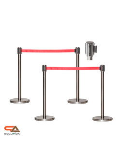 เสากั้นบริเขต สแตนเลส พร้อมสายผ้าดึงกลับอัตโนมัติ สีแดง ( ราคาต่อเสา )