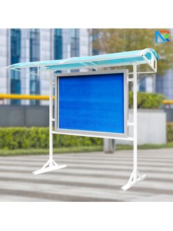 บอร์ดติดประกาศตู้กระจก พร้อมหลังคาโพลีคาร์บอเนต พื้นบอร์ดกำมะหยี่สีน้ำเงิน กระจกบานเลื่อนพร้อมกุญแจล็อค พร้อมติดตั้งภายนอกอาคาร