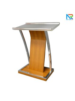 โพเดียมไม้ ยืนคู่ สีสัก ขนาด (W) 90x (L) 59 x (H) 120 cm.Topและฐาน หุ้มสแตนเลสเกรด304