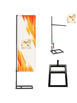 ธงญี่ปุ่น ฐานเหลี่ยม ขนาด (W)60 x (H) 200 ซม. วัสดุเหล็ก พ่นสีดำ แขนล่างปรับขั้นลงได้