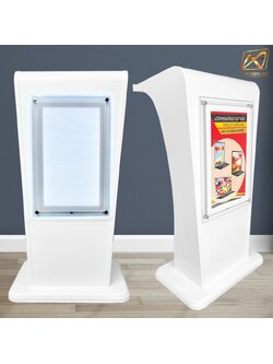 โพเดียมไม้ LED สีขาว ขนาด (W)55 x (L)45 x (H)112 cm. พร้อม LED CRYSTAL FRAME ด้านหน้า