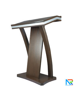 โพเดียมไม้ ยืนคู่ สีโอ๊คเข้ม ขนาด (W)90 x (L)52 x (H)120 cm. ตกแต่งแถบลามิเนตสีเงินเงาTOPและเสาข้าง