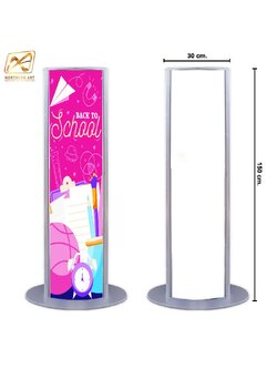 ตู้ไฟสำเร็จรูป ป้ายไฟตั้งพื้น ทรงกระบอก ขนาด 30x150 ซม. โชว์งานพิมพ์ 2 ด้าน