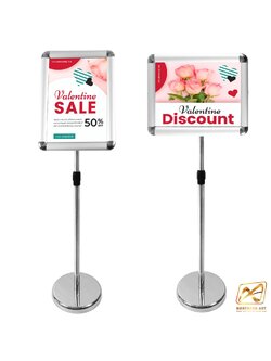 โปสเตอร์สแตน อะลูมิเนียม รุ่นกรอบมน ขนาดA3 เฟรมเปิดได้ทั้ง4ด้าน ปรับระดับสูง-ต่ำได้ ปรับแนวตั้ง-แนวนอนได้