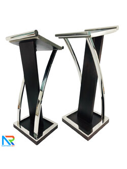 โพเดียมไม้จริง สีดำ PD-01 ขนาด (W) 48x (L) 51 (H) 120 cm Top หุ้มสแตนเลส เกรด 304 แข็งแรงทนทาน พร้อมจัดส่งทั่วไทย