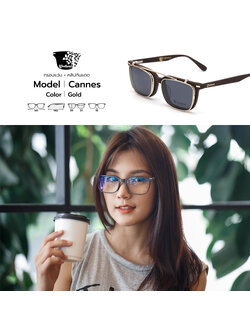 กรอบแว่นสายตาพร้อมคลิปกันแดด Weekend Cannes Gold