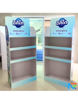 ชั้นวางสินค้าพลาสวูด 4 ชั้น ขนาด(W)45 x (D)35 x (H)135 ซม.พร้อมงานพิมพ์ พลาสวูดหนา 8 มม. สั่งผลิตตามแบบ