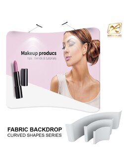 แบคดรอปผ้า Fabric Backdrop รุ่น Curved wall รุ่นโค้ง ขนาด (W)243.8-596 x (H)228 cm.โครงอะลูมิเนียม ถอดประกอบได้ พร้อมกระเป๋าใส่อุปกรณ์ 1 ใบ