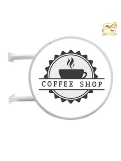 ตู้ไฟLEDทรงกลม 2 หน้า ขอบสีขาว หน้าเรียบ พร้อมอะคริลิคหน้าเรียบ พร้อมขายื่น ติดตั้งง่าย ( ราคาตู้ไฟพร้อมงานพิมพ์ )