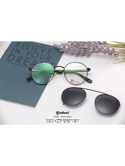 กรอบแว่นสายตาพร้อมคลิปกันแดด Weekend Round Black