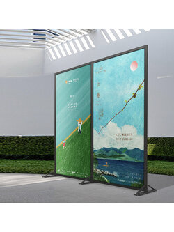 บอร์ดนิทรรศการ แบบตั้งคู่ ขนาด 100 x 200 cm. พร้อมขาตั้ง โครงอะลูมิเนียม สีดำ ถอดประกอบได้