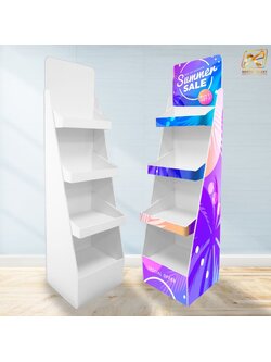 ชั้นวางสินค้าพลาสวูด 4 ชั้น ขนาด (W)40 x (D)35 x (H)150 ซม. พร้อมงานพิมพ์ พลาสวูดหนา 8 มม.