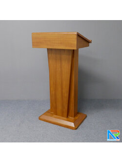 โพเดียมไม้ สีโอ๊ค ทรงโมเดิร์น TOP เอียง ขนาด (W)58 x (L)46 cm. สูง 114 cm. พร้อมตู้ใส่ของ มีกุญแจล็อค