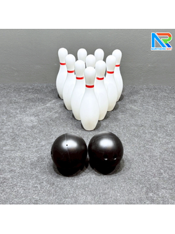 พินโบว์ลิ่ง สีขาว ขนาดพินสูง 38 ซม. 1 SET มี PIN 10 ชิ้น พร้อมลูกบอลสีดำ 2 ลูก