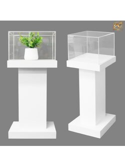 แท่นโชว์สินค้า ดีสเพลย์โชว์สินค้า สีขาว ขนาด (W)50 x (L)40 x (H)119 cm. ด้านบนครอบด้วยอะคริลิคใส4ด้าน