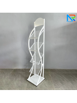 ชั้นวางโบรชัวร์เหล็กA4 สีขาว 4 ชั้น ทรง S ขนาด (W)31.5 X (L)31 X (H)149 cm. ถอดประกอบได้