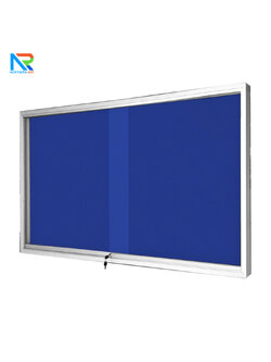 บอร์ดติดประกาศตู้กระจก แบบติดผนัง กรอบอลูมิเนียม พื้นบอร์ดกำมะหยี่สีน้ำเงิน กระจกบานเลื่อนพร้อมกุญแจล็อค