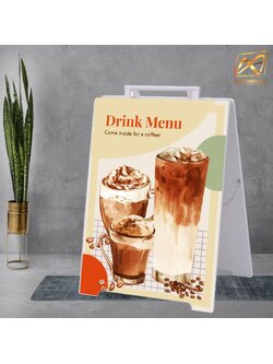 ป้ายตั้งพื้น ป้ายมินิมอล สีขาว 2 หน้า ขนาด 61 x 81 cm. พับเก็บได้ ขอบเหล็กทำสีหุ้มแผ่นพลาสวูดหนา 10 มม. พร้อมหูหิ้วเหล็ก