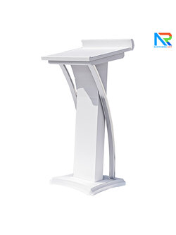 โพเดียมไม้ สีขาว ตกแต่งสแตนเลสเกรด304 ขนาด (W) 55 x (L) 50 x (H) 120 cm.