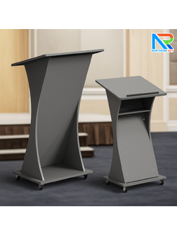 โพเดียมไม้ สีเทา TOPเอียง ขนาด (W)60 x (L)50 x (H)108 cm. พร้อมล้อเลื่อนและชั้นวางของ