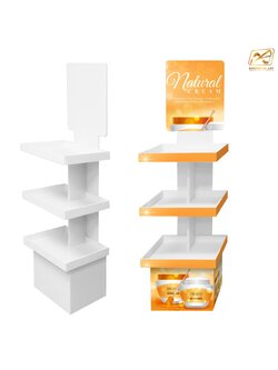 ชั้นวางสินค้าพลาสวูด 3 ชั้น ขนาด (W)40 x (D)31.6 x (H)150 ซม. พลาสวูดหนา 8 มม.พร้อมงานพิมพ์สติ๊กเกอร์