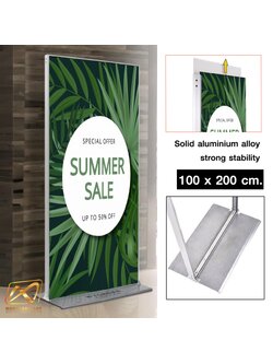 บอร์ดนิทรรศการ ตั้งเดี่ยว รุ่นLUXURY ขนาด 100x200 ซม. โครงอะลูมิเนียม ฐานเหล็กหนา โชว์งานพิมพ์ 2 ด้าน ถอดประกอบได้