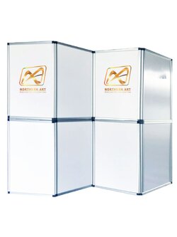 บอร์ดจัดนิทรรศการ รุ่น 8 แผ่น โครงอะลูมิเนียม ถอดประกอบได้ โชว์งานพิมพ์ 2 ด้าน พับเก็บได้ เคลื่อนย้ายสะดวก