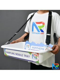 SAMPLING MOBILE TRAY ถาดแจกเคลื่อนที่ ขนาด (W)52 x (D)38 x (H)11 cm. ถาดพลาสติกสีขาวพร้อมสายคล้อง