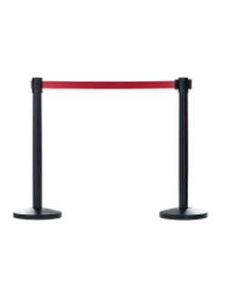 เสากั้นบริเขต เหล็กสีดำ พร้อมสายผ้าดึงกลับอัตโนมัติสีแดง