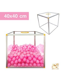 กล่องจับรางวัล กล่องพลาสติกใสจับรางวัล ขนาด 40x40 ซม. ขอบอะลูมิเนียม ถอดประกอบได้ (ราคาไม่รวมลูกบอล)