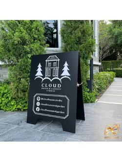 ป้ายตั้งพื้น ป้ายมินิมอล สีดำ 2 หน้า พับเก็บได้ พลาสวูดหนา 10 มม. มี 2 ขนาด 38x58 และ 58x78 cm.