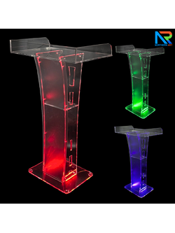 โพเดียมอะคริลิค เรืองแสงไฟ LED พร้อมรีโมทคอนโทรล รุ่น LED-05 ขนาด (W) 60 x (L) 42 x (H) 109 ซม.