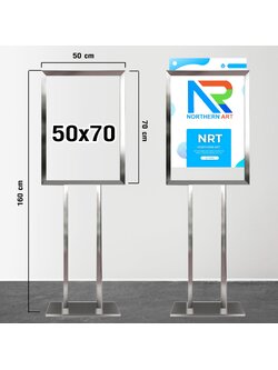 โปสเตอร์สแตนด์เสาคู่ ฐานเหลี่ยม ขนาด (W)50 x (L)70 cm. โชว์งานพิมพ์ 2 ด้าน พร้อมอะคริลิคใส 2 มม. 2แผ่น สอดงานพิมพ์ด้านบน