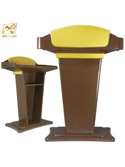 โพเดียมไม้สีโอ๊คและสีทอง รุ่น PD-07 ขนาดTOP 90 x 47 ซม.สูง 120 ซม. พร้อมชั้นวางของ