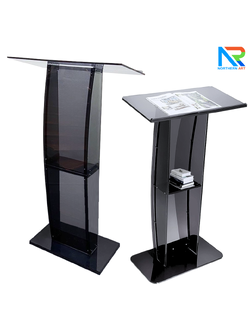 โพเดียม อะคริลิคสีดำใส ขนาด(W)68 x (L)34 x (H)123 cm. TOP เอียงพร้อมกันตก วัสดุอะคริลิคใส หนา 8 มม.