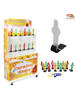 เช่าเกมส์ยิงเป้าเหล็ก ขนาด (W) 90 x (L)36 x (H)180 cm. พร้อมเป้าเหล็ก 12 อัน ปืน 2 กระบอก กระสุนโฟม 20 นัด