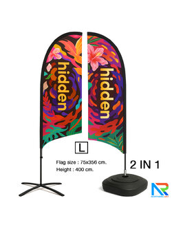 ธงชายหาด รุ่น 2IN 1 ขนาด L แบบใบกล้วย สูง 400 cm.(เมื่อประกอบเสาและผ้าแล้ว) ถอดประกอบได้ พร้อมกระเป๋า 1 ใบ