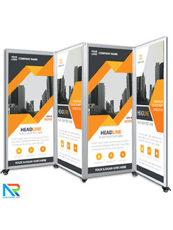 บอร์ดจัดนิทรรศการ บอร์ดอะลูมิเนียม รุ่น360องศา แบบ 4 บาน ขนาด 100x200 ซม.ถอดประกอบได้ มีล้อเลื่อน พับได้ เคลื่อนย้ายสะดวก