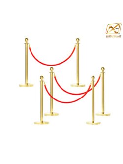 เสากั้นบริเขต สแตนเลสหัวกลมสีทอง พร้อมเชือกกำมะหยี่ สีแดง