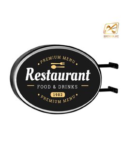 ตู้ไฟ ป้ายไฟ LED 2 หน้า วงรี ขอบสีดำ อะคริลิคปั๊มนูน มีขายื่น ติดตั้งง่าย