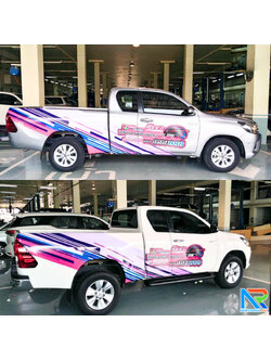 งานพิมพ์สติ๊กเกอร์ รีมูฟหลังเทา ติดรถกระบะ ไม่มีคราบกาวตกค้าง มีบริการติดตั้ง