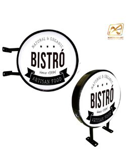 ตู้ไฟLED วงกลม 2 หน้า พร้อมงานพิมพ์สติ๊กเกอร์ ขอบสีดำ ขนาด 30-120 ซม.อะคริลิคปั๊มนูน มีขายื่น ติดตั้งง่าย (ราคาโครงพร้อมงานพิมพ์)