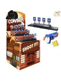 เช่าตู้เกมส์ยิงเป้าเคลื่อนที่ ขนาด (W) 80 x (L)76 x (H)163 cm. พร้อมปืนและกระสุนยาง 2 ชุด พร้อมงานพิมพ์