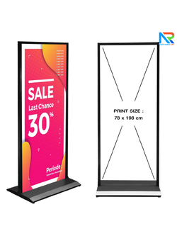 ป้ายตั้งพื้น ฐานเหลี่ยม สีดำ ขนาด (W)80 x (H) 200 cm. โชว์งานพิมพ์ 2 ด้าน ถอดประกอบได้ เคลื่อนย้ายสะดวก