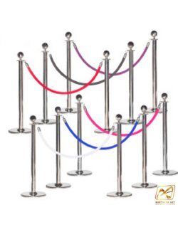 เช่าเสากั้นบริเขต สแตนเลสหัวกลมสีเงิน พร้อมสายผ้าคล้อง สีแดง ดำ น้ำเงิน ม่วง ชมพู ขาว ( ราคาต่อเสา )