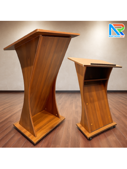 โพเดียมไม้ สีน้ำตาล TOPเอียง ขนาด (W)60 x (L)50 x (H)108 cm. พร้อมล้อเลื่อนและชั้นวางของ