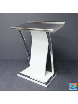 โพเดียมไม้ ยืนคู่ สีขาว ขนาด (W) 90x (L) 59 x (H) 120 cm.Topและฐาน หุ้มสแตนเลสเกรด304